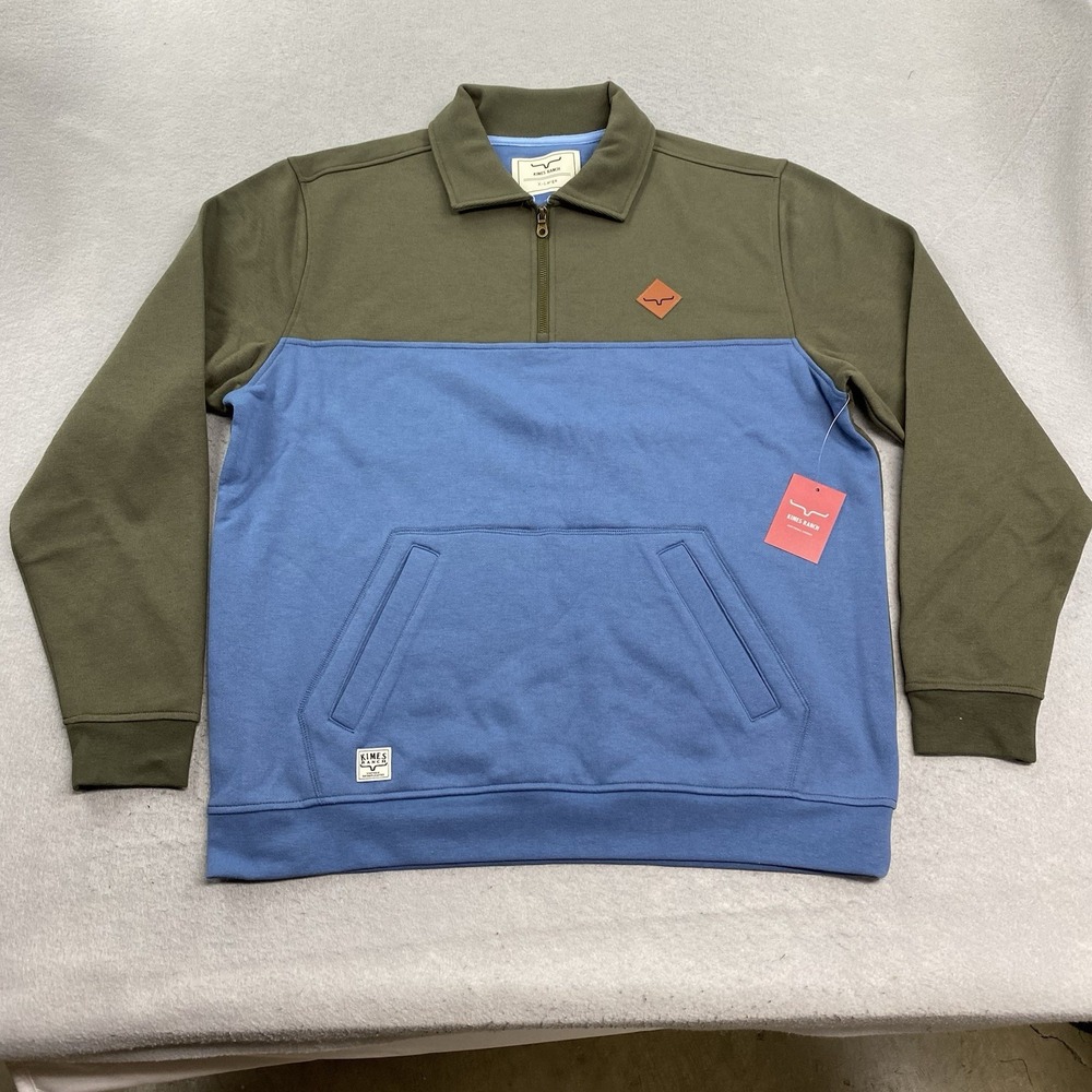 Kimes Ranch Sweatshirt Mens XL Blue Green Diamond Head 1/4 Zip Western Ranch